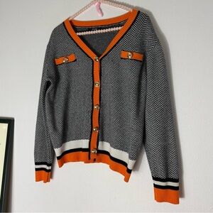 Stylewe strive black and white chevron and orange trim cardigan size XL